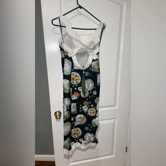 New! FARM RIO Souvenir Wave Midi Linen Dress 🧳☀️🌊 XS NWT! - Picture 11 of 16